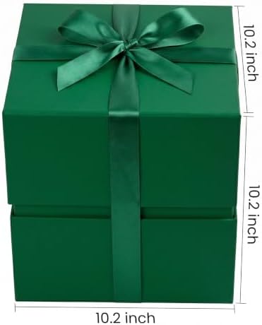 Dark Green Gift Box for Christmas with Magnetic Lid, 10.2"x10.2"x10.2"