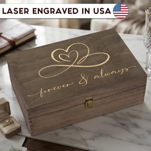 Forever & Always Engraved Wooden Keepsake Box, Romantic Memory Gift Box with Inside Engraving, Pine Wood Rectangle Storage Box for Anniversary, Wedding & Couple Gifts , X-Large ,14.15 x 9.5 x 4.5"