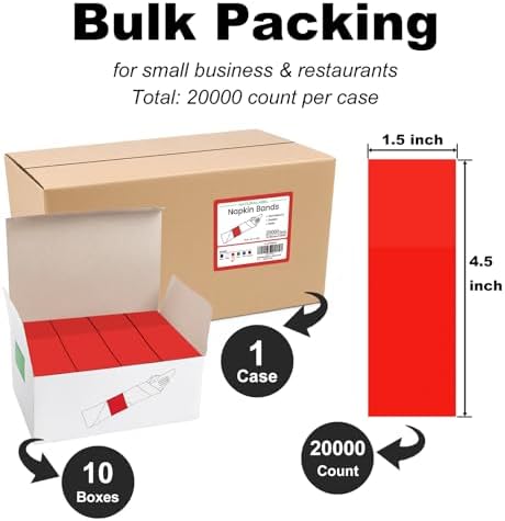 NATURALABEL Self-Adhesive Napkin Bands, Bulk Pack of 20,000, Red