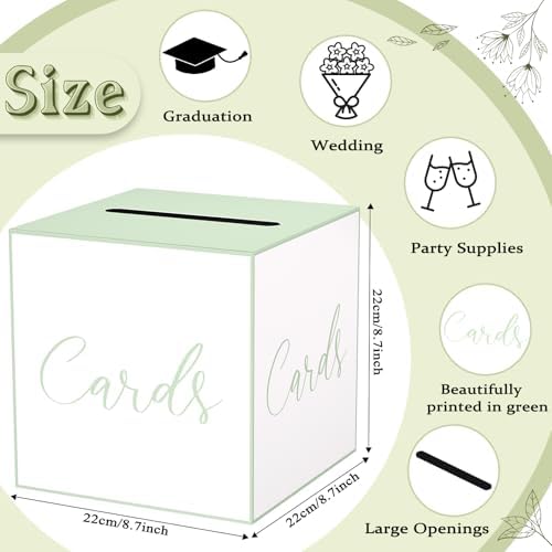 WNINK White and Green Card Box for Parties, Weddings, Birthdays, Bridal & Baby Showers, Anniversaries, Graduations & Retirements Party Decorations – Cards, Raffle, Wishes & Money Card Boxes