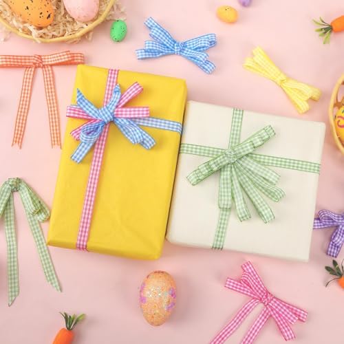 DECYOOL Gingham Ribbon 6 Rolls 60 Yards Spring Plaid Ribbon for Gift Crafts