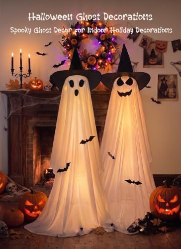 Minetom 2 Pack Outdoor Halloween Ghost Decorations, Light Up Ghosts