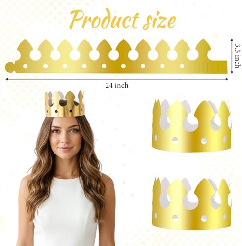 100 Pcs Paper Crowns Bulk, Birthday Gold Crown Foldable & Adjustable Paper King Crown for Adults Birthday Party