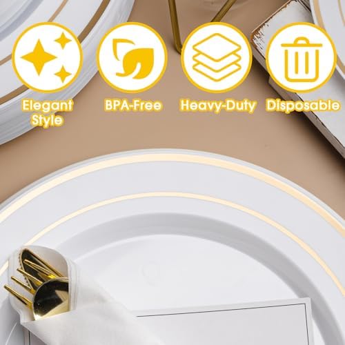 175 PCS White and Gold Plastic Dinnerware Set for 25 Guests