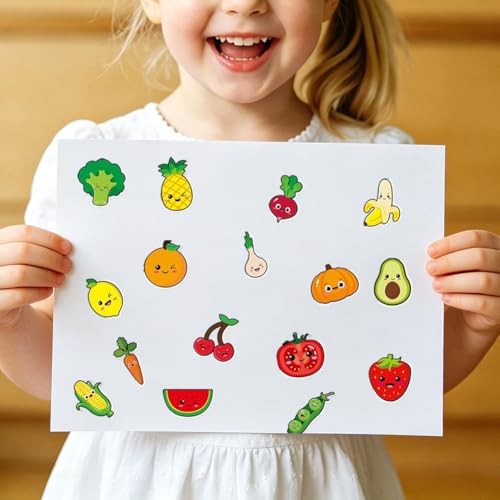 500PCS Fruit Stickers Rolls 8 Styles Summer Fruits and Vegetables Sticker 1in Self-Adhesive Waterproof Vinyl Stickers Decor for Back to School First Day of School Party Supplies Envelope Decorations
