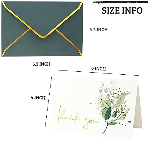 Heavy Duty Thank You Cards with Envelopes - 36 PK Gold Notes 4x6 Inches Baby Shower Wedding Small Business Graduation Funeral Bridal (Greenery)