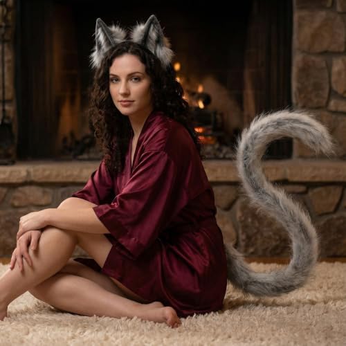 CHOICEONE Cat Fox wolf Ears and Tail Set with Paws Gloves Faux Fur Animal Cosplay Costume Accessories for Halloween Party