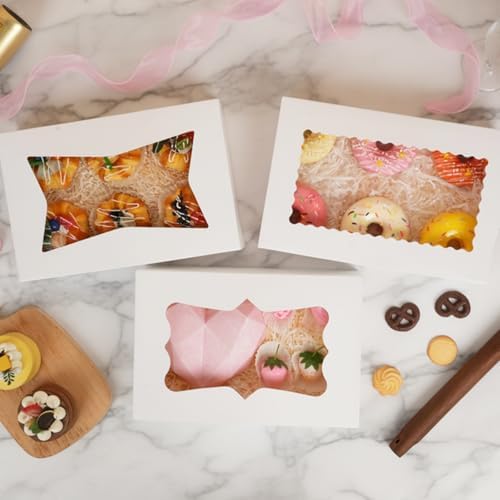 Moretoes 48pcs Cookie Boxes with 3 Style Window, 12x8x2.5In Bakery Boxes