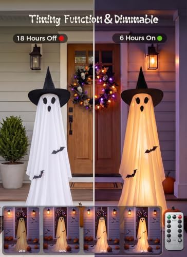 Minetom 2 Pack Outdoor Halloween Ghost Decorations, Light Up Ghosts