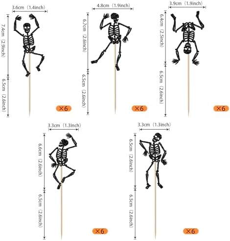 30 PCS Halloween Skull Cupcake Toppers Glitter Skeleton Dance Cupcake Picks Happy Halloween Party Decorations for Skull Baby Shower Kids Boys Girls Birthday Party Cake Decorations Supplies Black