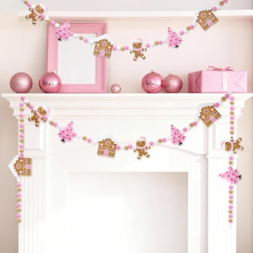 Jansun 8.2 Ft Pink Christmas 3D Felt Garland
