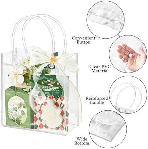 Ohuimrt 50 Pack 5.9" x 2.8" x 6.3" Clear Plastic Gift Bags with Handles
