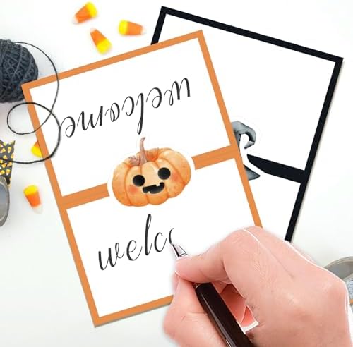 48 Pcs Halloween Buffet Food Labels, Halloween Themed Folded Place Cards