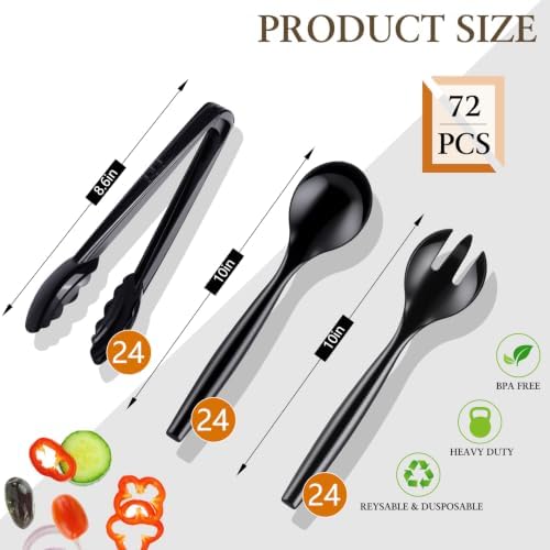 Mwellewm 72Pc Plastic Serving Utensils Set Disposable Tong Spoon for Buffet