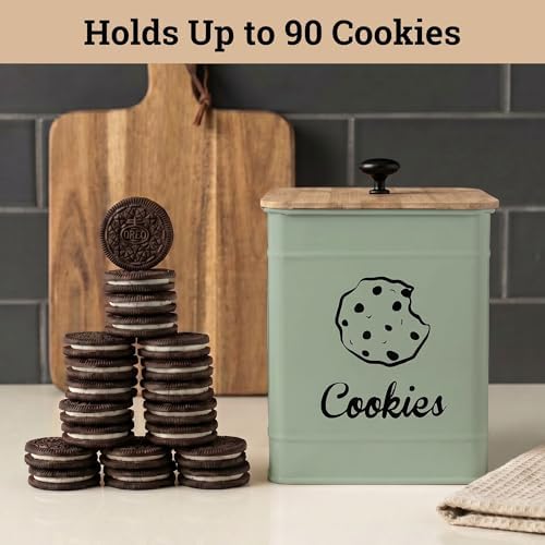 Cookie Jar with Airtight Bamboo Lid, 6"D x 8"H, 1 Gallon Iron Cookie Tin