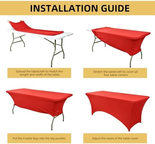 2-Pack 6ft Red Spandex Table Covers for Rectangle Standard Folding Tables - Wrinkle Resistant Stretch Tablecloths - Ultimate Fitted Table Protector for Parties, Trade Shows, Banquet