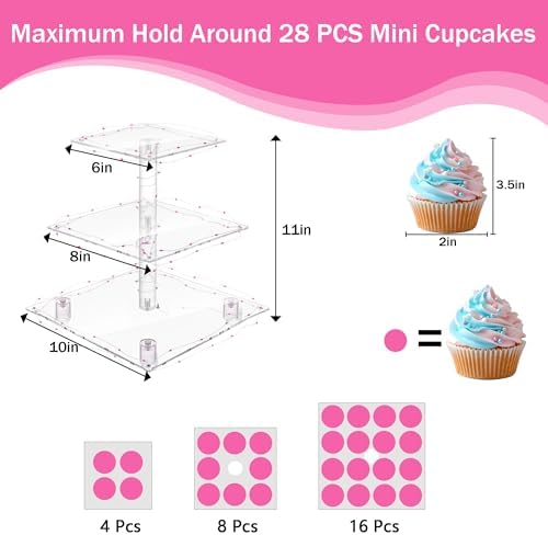 YestBuy 3 Tier Cupcake Stand with Pink Light, Cupcake Tower for 24 Cupcakes