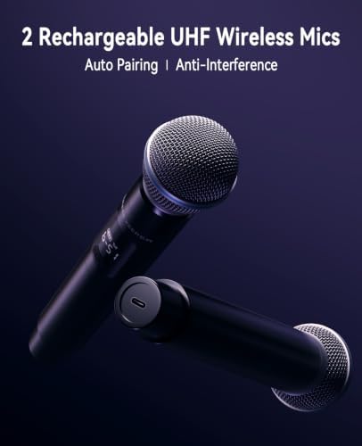 GKDT63 Karaoke Machine with 2 Rechargeable Wireless Microphones, 600W Portable Bluetooth PA Party Speaker with Wheels & Pull Handle, TWS Stereo, LED Lights,DSP Vocal Priority for Adult Outdoor Parties