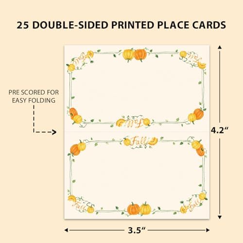 Pumpkin Place Cards for Table Setting, Tent Cards Decor For Birthday Baby Shower Autumn Party Reception Decorations, Bridal Shower Wedding Place Card, 25 Pack Birthday Food Name Card 2 x 3.5" /040