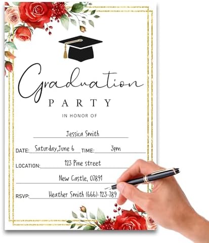 FujLoy Graduation Party Invitations 20 Cards With Envelopes Red