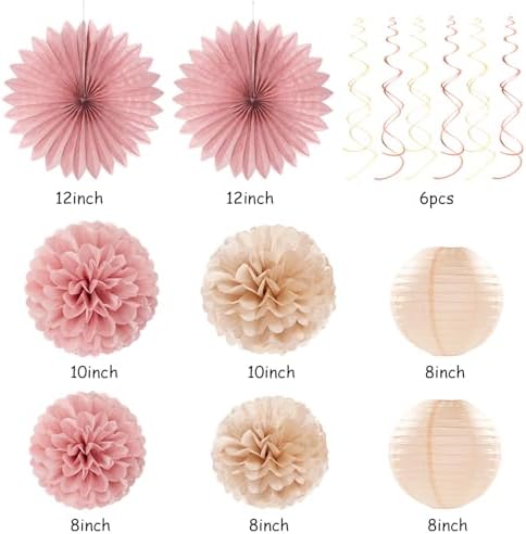 Blush-Pink Rose-Gold Fall Baby-Shower Party-Decorations - 31pcs Welcome Home Banner Sign,Neutral Paper Lanterns,Girl Streamers Garland,Boho Hanging Tissue Pom Poms Flowers Fans Backdrop Decor Burgleda