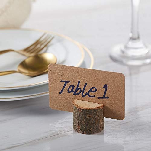 Toncoo Wood Place Card Holders, 30Pcs Premium Rustic Table Number Holders and 30Pcs Kraft Table Place Cards, Wood Photo Holders, Ideal for Wedding Party Table Name and More (30 Pcs Place Card Holders)