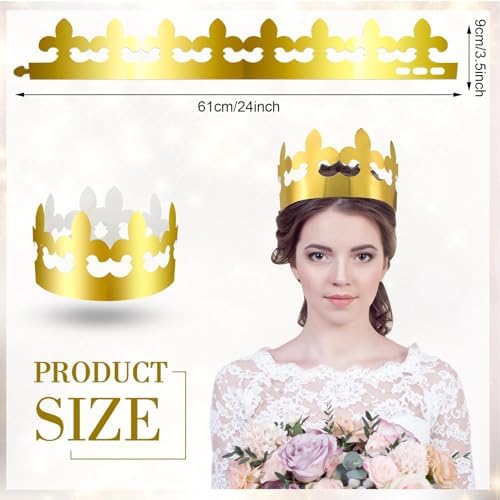 Crtiin 100 Pcs Gold Paper Crowns Bulk for Adult Kids Party, Majestic Style