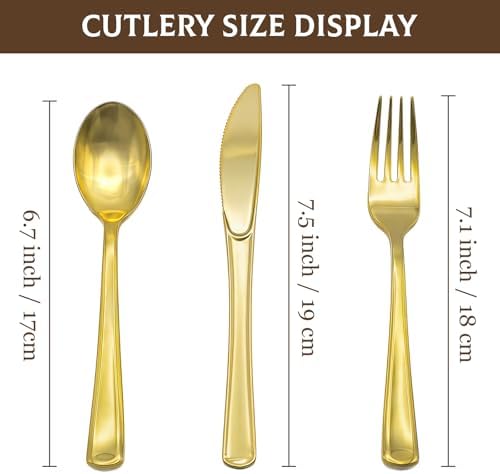 Glowserve 153 Pack Gold Disposable Plastic Silverware Set Cutlery Set