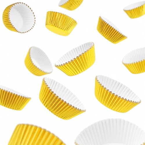 100 Gold Foil Cupcake Liners, Muffin Liners or Baking Cups for Desserts, Muffins, Cupcakes and More Treats; Grease Proof, No Smell, Food Grade, Nut Serving Containers (Gold 100)