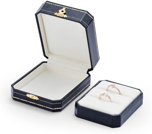 Oirlv Double Ring Box Royal Blue Ring Bearer Box for Engagement Wedding Jewelry Gift Case