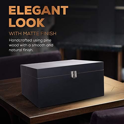 Large Wooden Storage Memory Gift Decorative Box with Hinged Lid (Black)