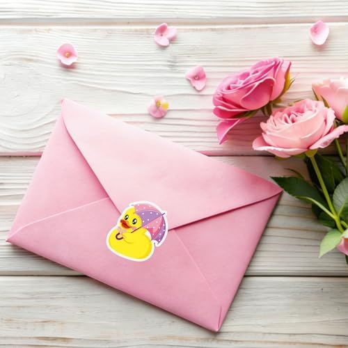 Whaline 1000 Pcs Pink Rubber Duck Roll Stickers Self-Adhesive Cute Girls Duck Themed Label Decals for Envelope Water Bottle Scrapbook Decor Spring Summer Birthday Party Supplies