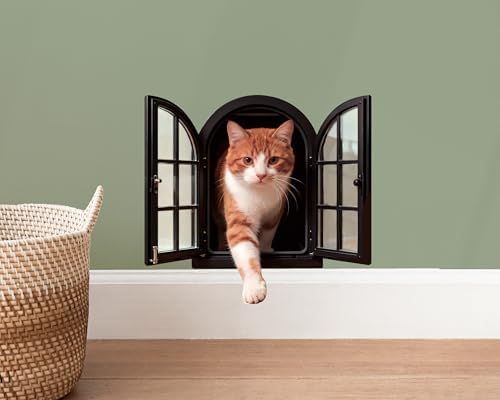 FLFK Cute Cat Wall Decor Decal - Removable Peel and Stick 3D Wall Sticker for Toilet Kitchen Offices, Orange Cat Stepping Out