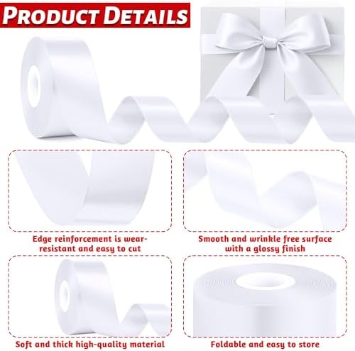1 1/2 in 30 Yards Polyester White Ribbons for Gift Wrapping Wedding Decor