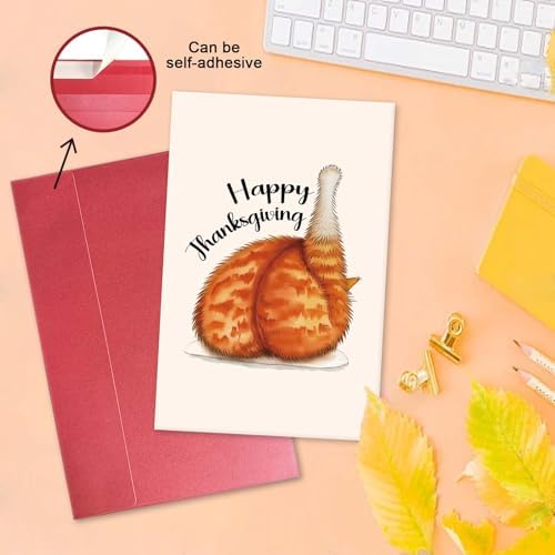 Cat Turkey Leg Happy Thanksgiving Card, Funny Thanksgiving Day Card for Cat Lover, Humorous Turkey Day Gift for Him He