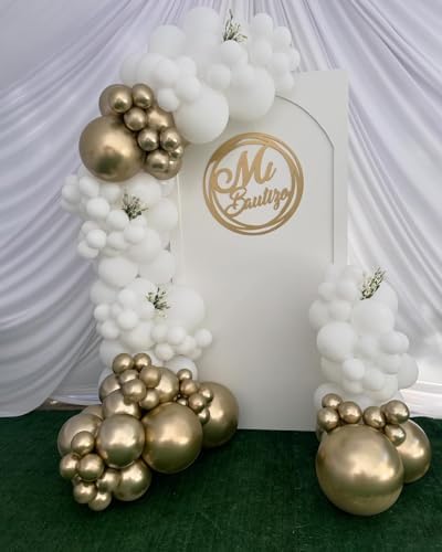 White and Gold Balloons Arch Kit, 124pcs White Gold Balloons