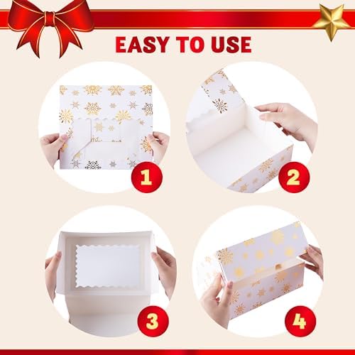 JOYIN 24 Pcs Christmas Cookie Boxes, Gold Foil Treat Boxes with Windows 9" x 6.2" x 3" Bakery Gift Wrapping Box for Xmas Holiday Party Favor Pastries, Cupcakes, Cookies, Brownies, Donuts Gift-Giving