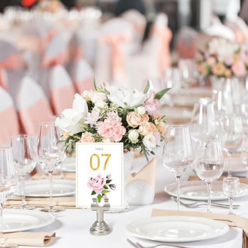 24 Pcs Warm Silver Table Number Holder Metal 1.8 in Card Holder