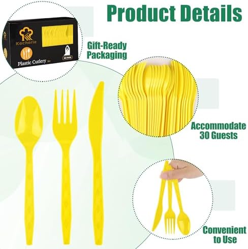 Kochorie 90 Pieces Yellow Plastic Cutlery Set