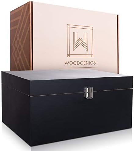 Large Wooden Storage Memory Gift Decorative Box with Hinged Lid (Black)