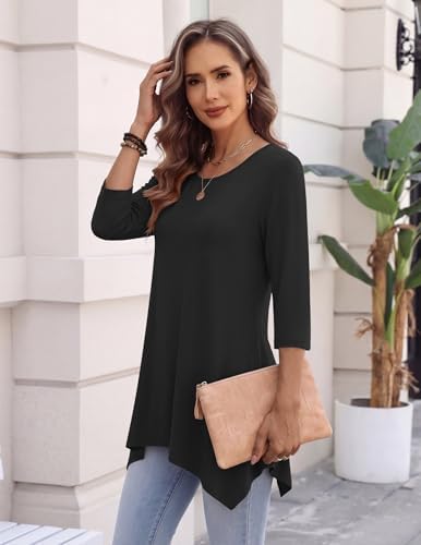 Zeagoo Womens Tops 3/4 Sleeve Loose Fit Dressy Tunics Plus Size Boho Shirts