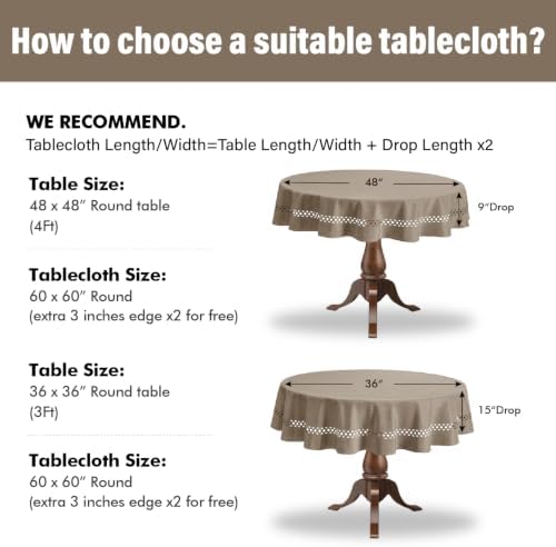 MIULEE Khaki 60 Inch Round Linen Tablecloth with Decorative Cutouts
