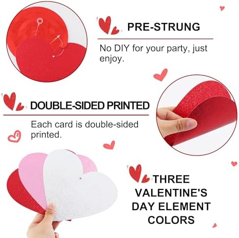 BEISHIDA Happy Valentine's Day Pre-Strung Hanging Swirls Valentine's Decorations Red Pink Silver Glitter Heart Hanging Decorations for Mother's Day Wedding Anniversary Proposal Party Supplies 15Pcs