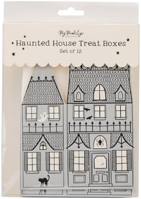My Mind's Eye Halloween Haunted House Gable Treat Boxes 12 Pack – Spooky Party Favor Boxes for Candy Snacks Decorations – 7" x 2.5" x 5.5" Halloween Party Supplies for Kids Adults