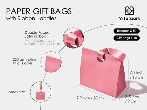 Vitalizart Paper Gift Bags With Ribbon Handles Small Pink Bulk Pack
