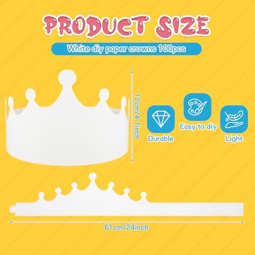 Jetec 50 Pcs White Paper Birthday Crown for Kid DIY Classroom, Cute
