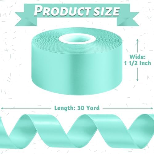1 1/2 in 30 Yards Mint Blue Ribbon for Gift Wrapping Easter Birthday Decor