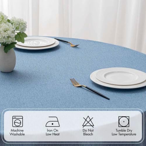 MIULEE Dusty Blue 60 Inch Round Linen Tablecloth with Decorative Cutouts