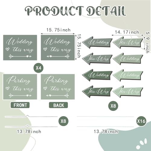 12 Pcs Sage Green Wedding This Way Signs Weeding Parking Signs