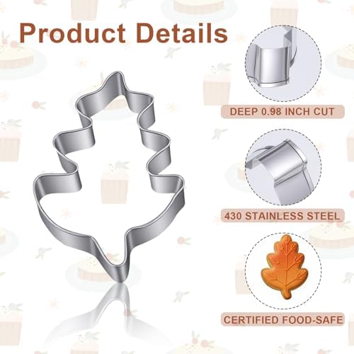 Thinp 4 Pcs Leaf Cookie Cutter Set, Fall Cookie Cutter Stainless Steel Maple, Oak Leaf Shapes Biscuit Molds Holiday Themed Cookies Cutters for Thanksgiving Christmas Birthday Party Decorations